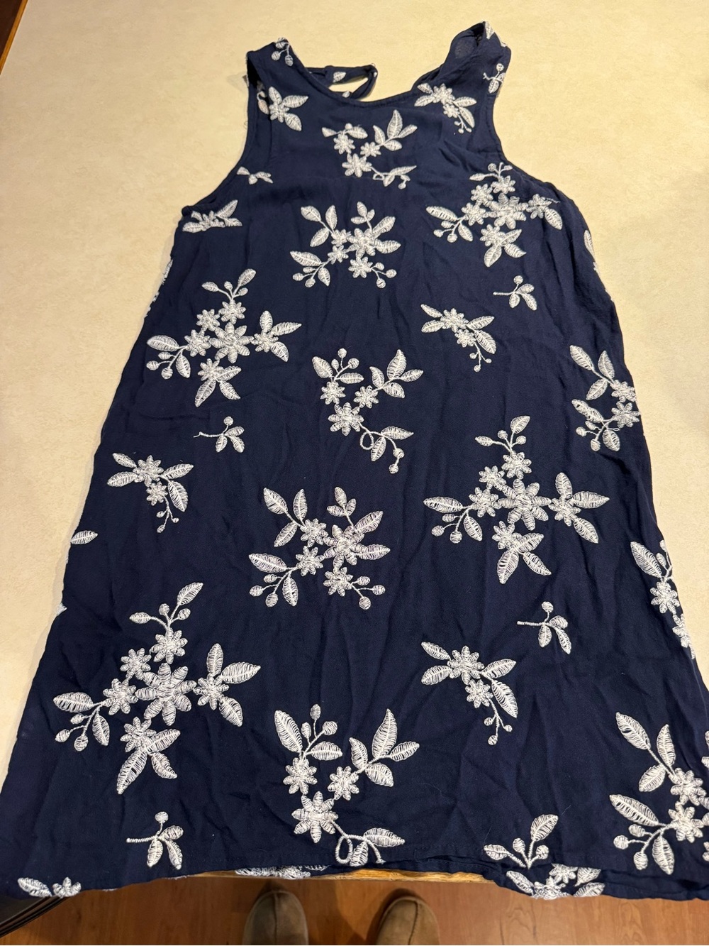Aeropostale Navy Sleeveless Top with White Floral Embroidery